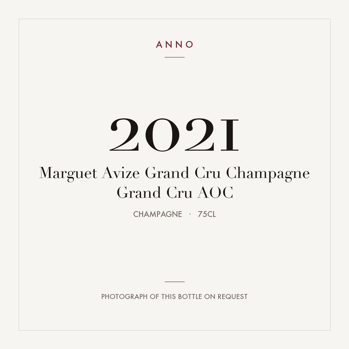 Marguet Avize Grand Cru Champagne Grand Cru 2021 AOC 0,75l, 香檳區 — ANNO 年份卡；實際酒瓶照片可應要求提供