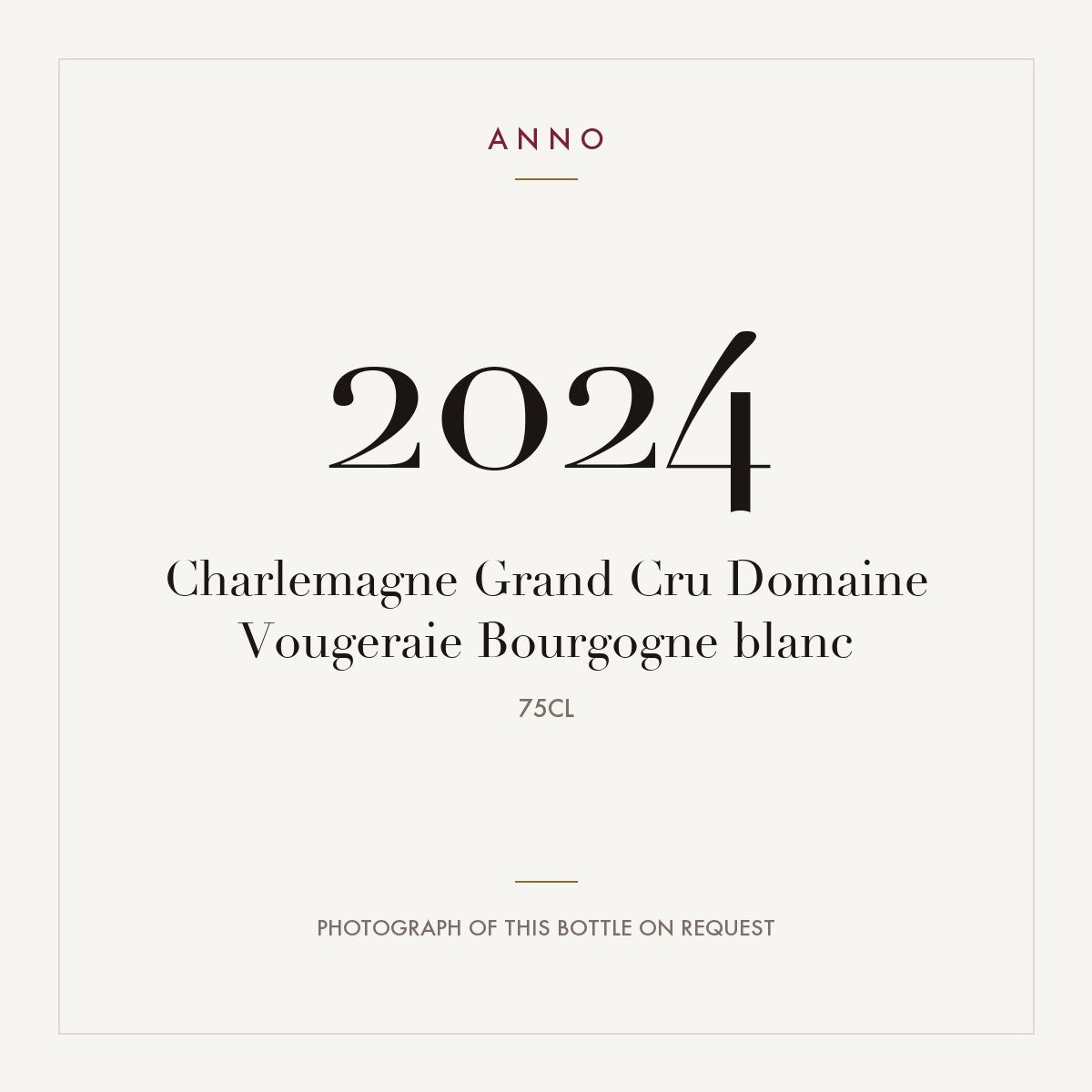 Charlemagne Grand Cru Domaine Vougeraie Bourgogne blanc 2024 0,75l — ANNO 年份卡；實際酒瓶照片可應要求提供