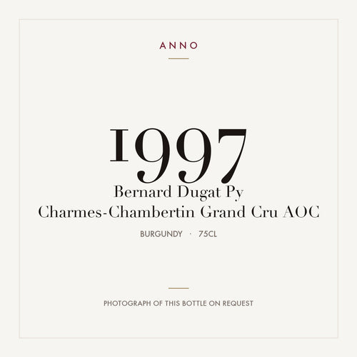 Bernard Dugat Py Charmes-Chambertin Grand Cru 1997 AOC 0,75l from Burgundy — ANNO vintage card; photograph of the actual bottle available on request
