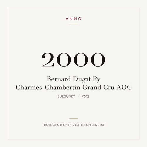 Bernard Dugat Py Charmes-Chambertin Grand Cru 2000 AOC 0,75l from Burgundy — ANNO vintage card; photograph of the actual bottle available on request