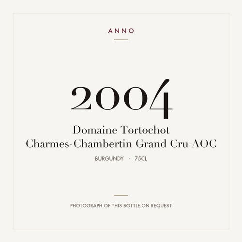 Domaine Tortochot Charmes-Chambertin Grand Cru 2004 AOC 0,75l from Burgundy — ANNO vintage card; photograph of the actual bottle available on request