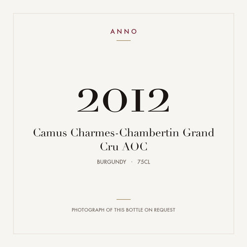 Camus Charmes-Chambertin Grand Cru 2012 AOC 0,75l from Burgundy — ANNO vintage card; photograph of the actual bottle available on request