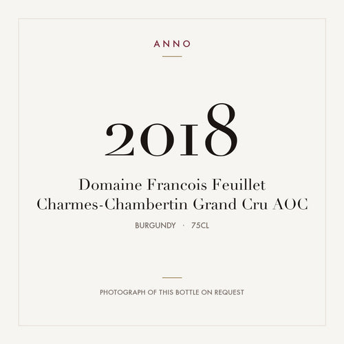 Domaine Francois Feuillet Charmes-Chambertin Grand Cru 2018 AOC 0,75l from Burgundy — ANNO vintage card; photograph of the actual bottle available on request