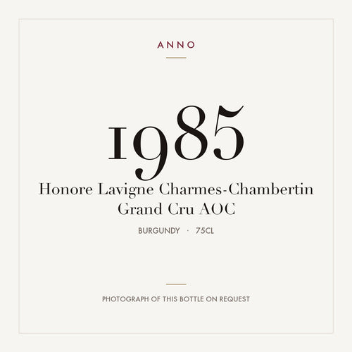 Honore Lavigne Charmes-Chambertin Grand Cru 1985 AOC 0,75l from Burgundy — ANNO vintage card; photograph of the actual bottle available on request