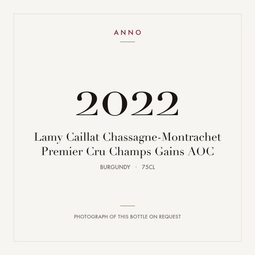 Lamy Caillat Chassagne-Montrachet Premier Cru Champs Gains 2022 AOC 0,75l from Burgundy — ANNO vintage card; photograph of the actual bottle available on request