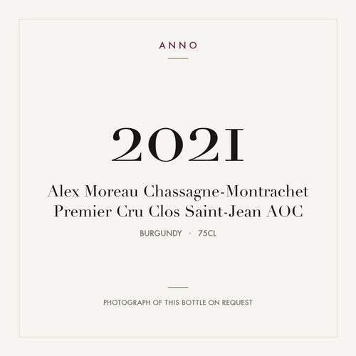 Alex Moreau Chassagne-Montrachet Premier Cru Clos Saint-Jean 2021 AOC 0,75l from Burgundy — ANNO vintage card; photograph of the actual bottle available on request