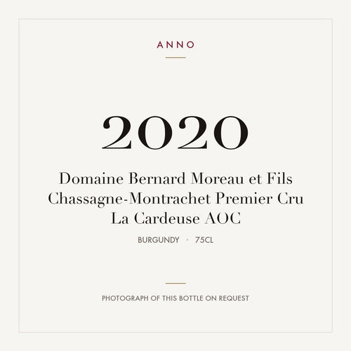 Domaine Bernard Moreau et Fils Chassagne-Montrachet Premier Cru La Cardeuse 2020 AOC 0,75l from Burgundy — ANNO vintage card; photograph of the actual bottle available on request