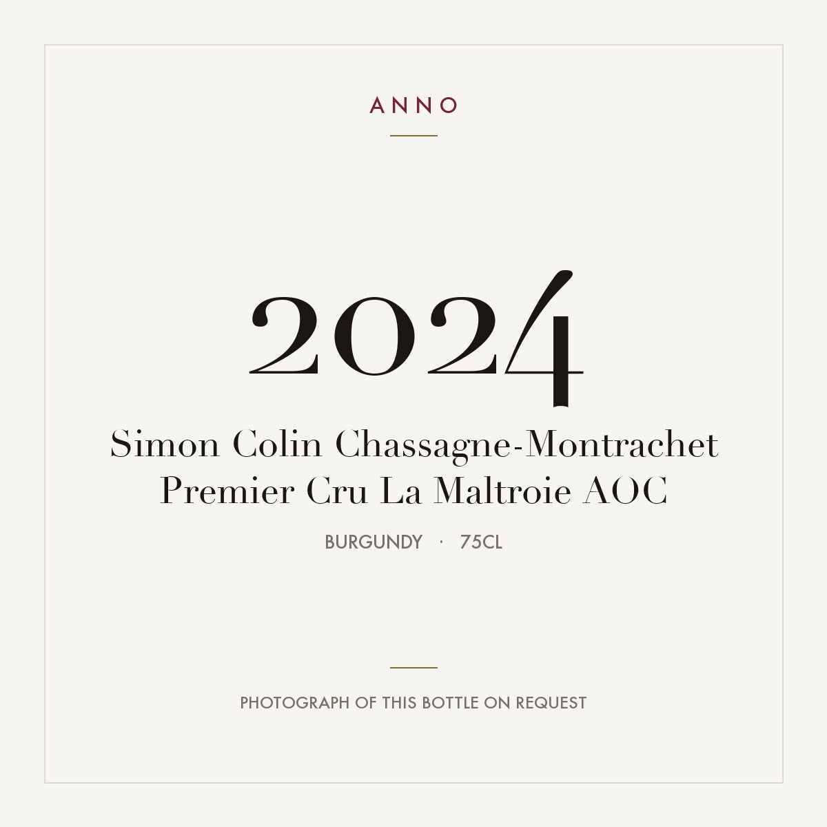 Simon Colin Chassagne-Montrachet Premier Cru La Maltroie 2024 AOC 0,75l from Burgundy — ANNO vintage card; photograph of the actual bottle available on request