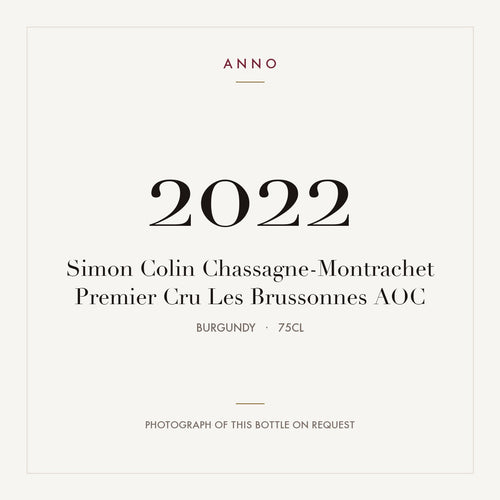 Simon Colin Chassagne-Montrachet Premier Cru Les Brussonnes 2022 AOC 0,75l from Burgundy — ANNO vintage card; photograph of the actual bottle available on request