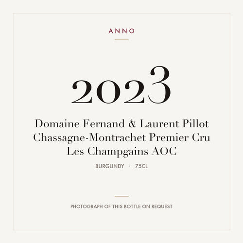 Domaine Fernand & Laurent Pillot Chassagne-Montrachet Premier Cru Les Champgains 2023 AOC 0,75l from Burgundy — ANNO vintage card; photograph of the actual bottle available on request