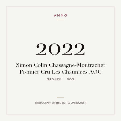 Simon Colin Chassagne-Montrachet Premier Cru Les Chaumees 2022 AOC 3l from Burgundy — ANNO vintage card; photograph of the actual bottle available on request