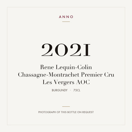 Rene Lequin-Colin Chassagne-Montrachet Premier Cru Les Vergers 2021 AOC 0,75l from Burgundy — ANNO vintage card; photograph of the actual bottle available on request