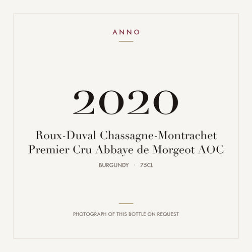 Roux-Duval Chassagne-Montrachet Premier Cru Abbaye de Morgeot 2020 AOC 0,75l from Burgundy — ANNO vintage card; photograph of the actual bottle available on request