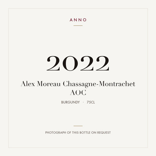 Alex Moreau Chassagne-Montrachet 2022 AOC 0,75l from Burgundy — ANNO vintage card; photograph of the actual bottle available on request