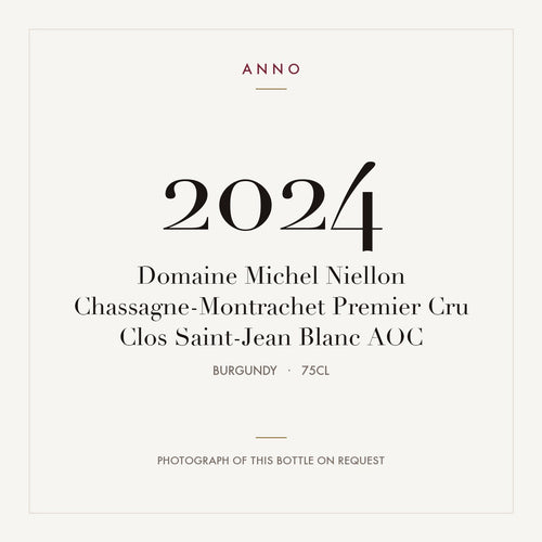 Domaine Michel Niellon Chassagne-Montrachet Premier Cru Clos Saint-Jean Blanc 2024 AOC 0,75l from Burgundy — ANNO vintage card; photograph of the actual bottle available on request