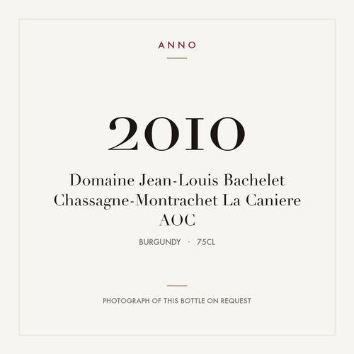 Domaine Jean-Louis Bachelet Chassagne-Montrachet La Caniere 2010 AOC 0,75l from Burgundy — ANNO vintage card; photograph of the actual bottle available on request