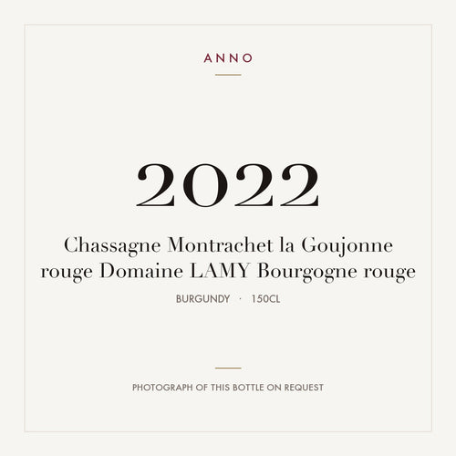 Domaine Lamy Chassagne-Montrachet La Goujonne 2022 AOC 1,5l — ANNO-jaargangkaart; foto van de echte fles op aanvraag