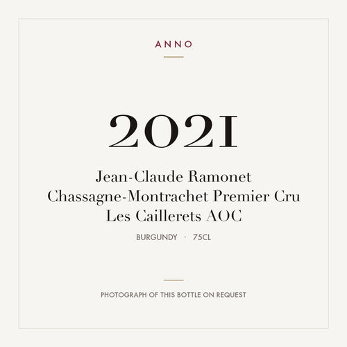 Jean-Claude Ramonet Chassagne-Montrachet Premier Cru Les Caillerets 2021 AOC 0,75l from Burgundy — ANNO vintage card; photograph of the actual bottle available on request
