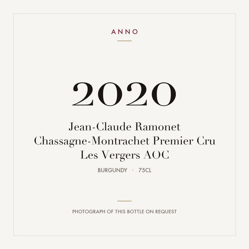 Jean-Claude Ramonet Chassagne-Montrachet Premier Cru Les Vergers 2020 AOC 0,75l from Burgundy — ANNO vintage card; photograph of the actual bottle available on request