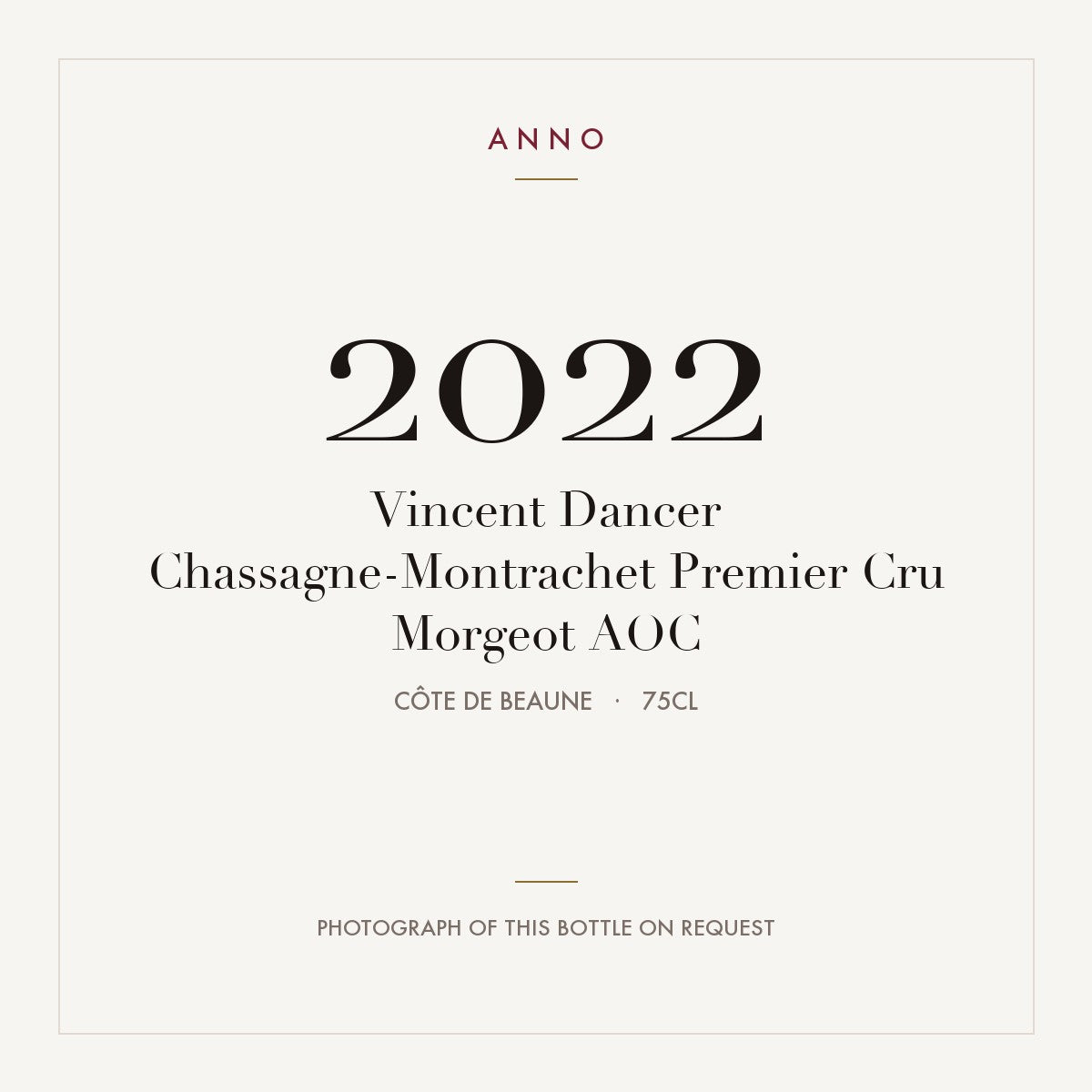 Vincent Dancer Chassagne-Montrachet Premier Cru Morgeot 2022 AOC 0,75l from Côte de Beaune — ANNO vintage card; photograph of the actual bottle available on request