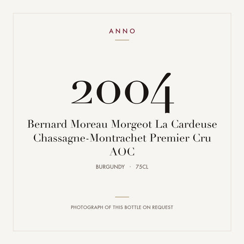 Bernard Moreau Morgeot La Cardeuse Chassagne-Montrachet Premier Cru 2004 AOC 0,75l from Burgundy — ANNO vintage card; photograph of the actual bottle available on request