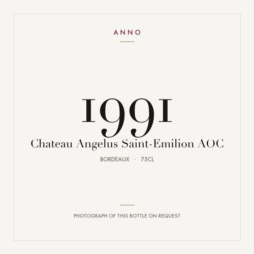 Chateau Angelus Saint-Emilion 1991 AOC 0,75l from Bordeaux — ANNO vintage card; photograph of the actual bottle available on request