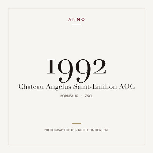 Chateau Angelus Saint-Emilion 1992 AOC 0,75l from Bordeaux — ANNO vintage card; photograph of the actual bottle available on request