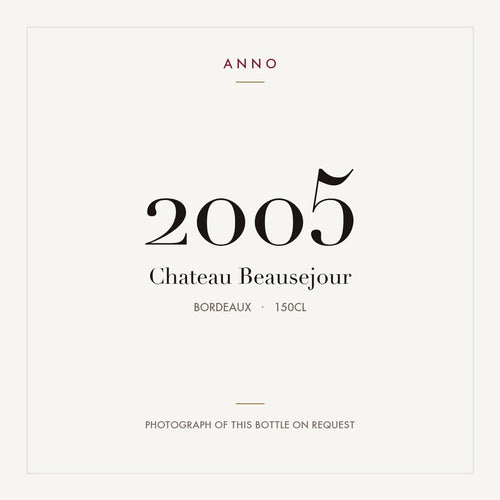 Chateau Beausejour 2005 1,5l, Burdeos — tarjeta de añada ANNO; foto de la botella real disponible bajo petición
