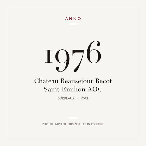 Chateau Beausejour Becot Saint-Emilion 1976 AOC 0,75l from Bordeaux — ANNO vintage card; photograph of the actual bottle available on request