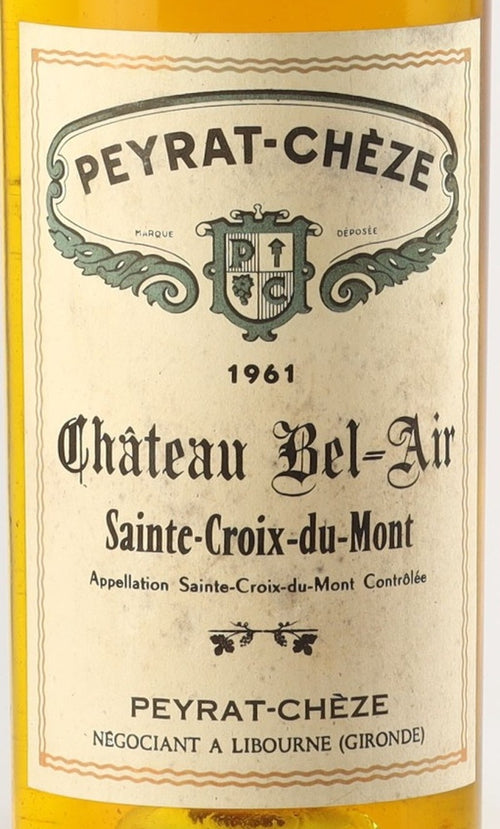 Peyrat-Cheze Chateau Bel-Air Sainte-Croix-du-Mont 1961 AOC — wine label