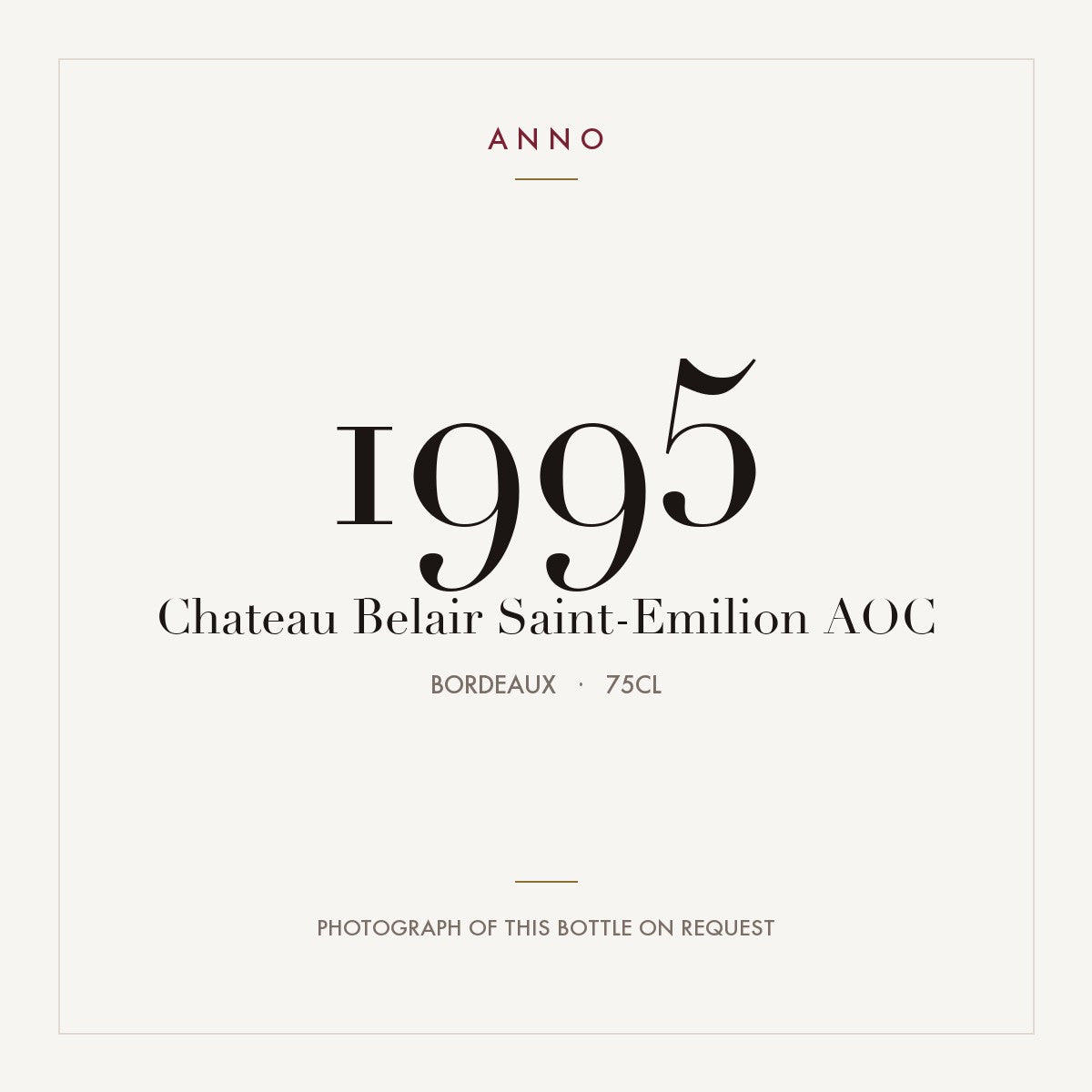 Chateau Belair Saint-Emilion 1995 AOC 0,75l from Bordeaux — ANNO vintage card; photograph of the actual bottle available on request