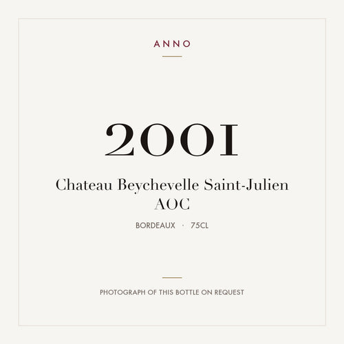 Chateau Beychevelle Saint-Julien 2001 AOC 0,75l from Bordeaux — ANNO vintage card; photograph of the actual bottle available on request