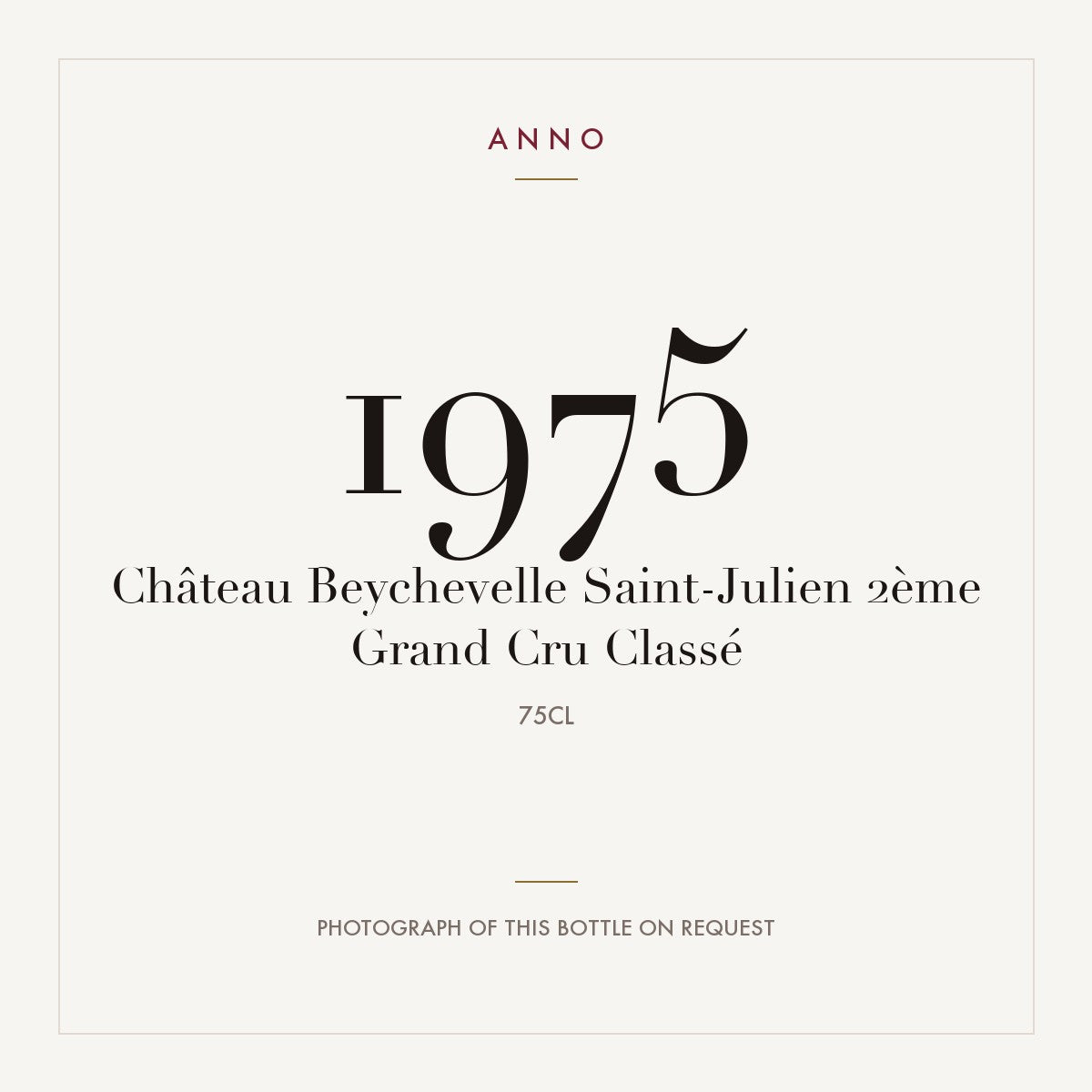Chateau Beychevelle Saint-Julien 1975 AOC 0,75l — ANNO vintage card; photograph of the actual bottle available on request