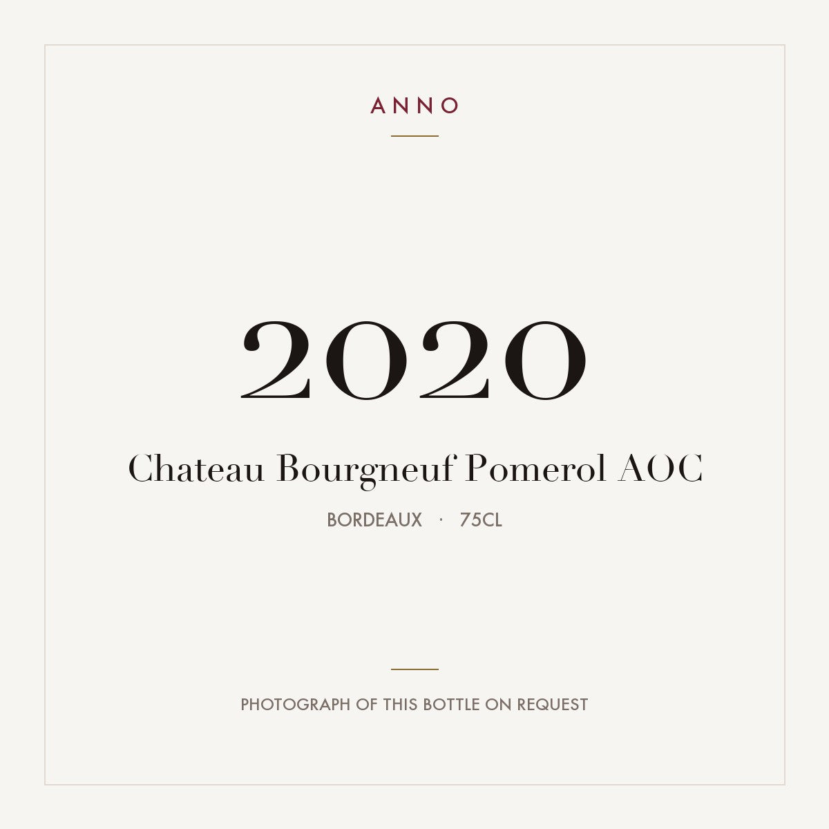 Chateau Bourgneuf Pomerol 2020 AOC 0,75l from Bordeaux — ANNO vintage card; photograph of the actual bottle available on request