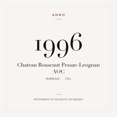 Chateau Bouscaut Pessac-Leognan 1996 AOC 0,75l, Bordeaux — ANNO-årgangskort; foto af den faktiske flaske på forespørgsel