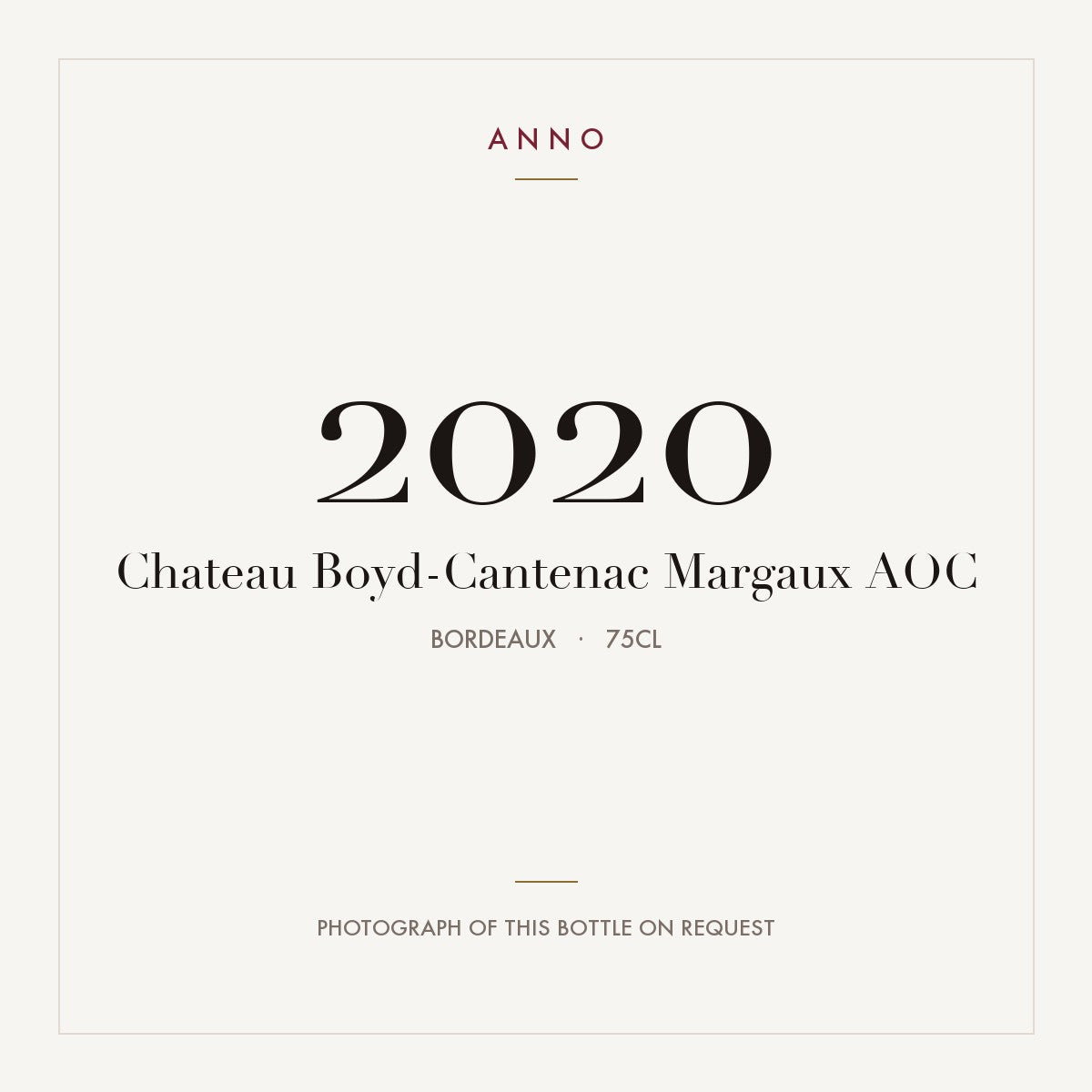 Chateau Boyd-Cantenac Margaux 2020 AOC 0,75l, Бордо — карточка урожая ANNO; фото настоящей бутылки по запросу