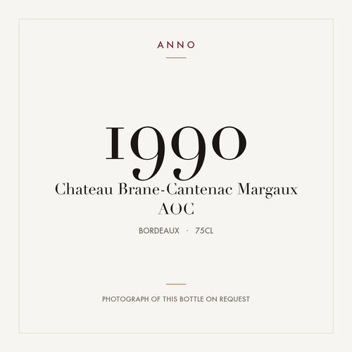 Chateau Brane-Cantenac Margaux 1990 AOC 0,75l from Bordeaux — ANNO vintage card; photograph of the actual bottle available on request