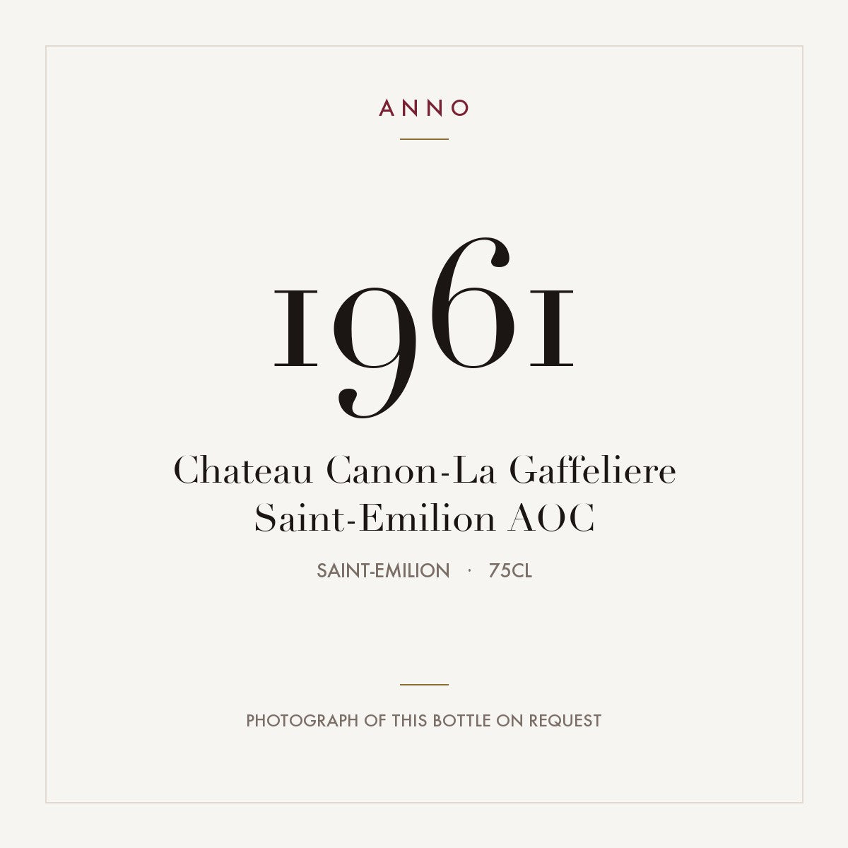 Chateau Canon-La Gaffeliere Saint-Emilion 1961 AOC 0,75l from Saint-Emilion — ANNOヴィンテージカード。実際のボトルの写真はご要望に応じてご用意します