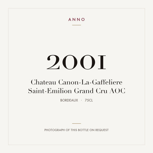 Chateau Canon-La-Gaffeliere Saint-Emilion Grand Cru 2001 AOC 0,75l from Bordeaux — ANNO vintage card; photograph of the actual bottle available on request
