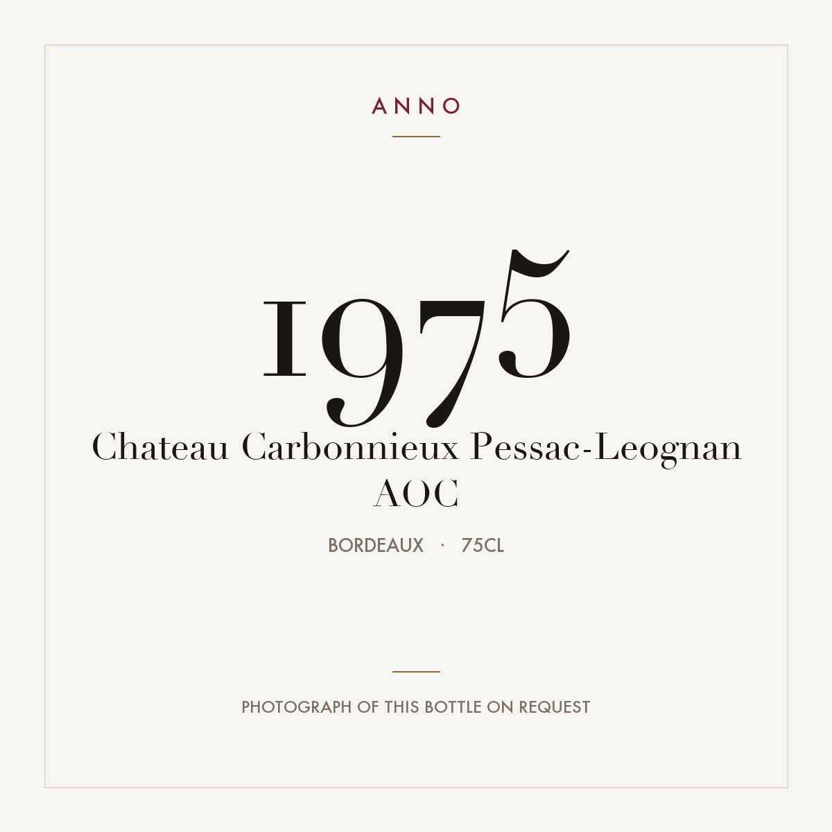 Chateau Carbonnieux Pessac-Leognan 1975 AOC 0,75l from Bordeaux — ANNO vintage card; photograph of the actual bottle available on request
