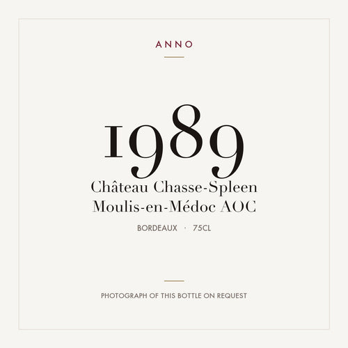 Chateau Chasse-Spleen Moulis-en-Medoc 1989 AOC 0,75l — ANNO vintage card; photograph of the actual bottle available on request