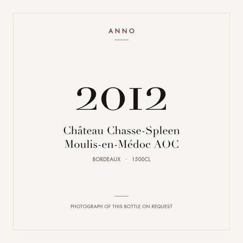 Chateau Chasse-Spleen Moulis-en-Medoc 2012 AOC 15l — ANNO 年份卡；實際酒瓶照片可應要求提供