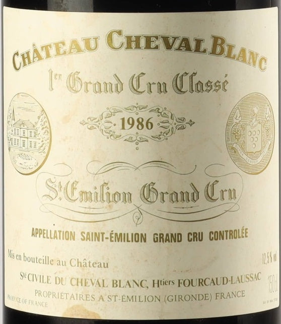 Chateau Cheval Blanc Saint-Emilion 1986 AOC — étiquette du vin