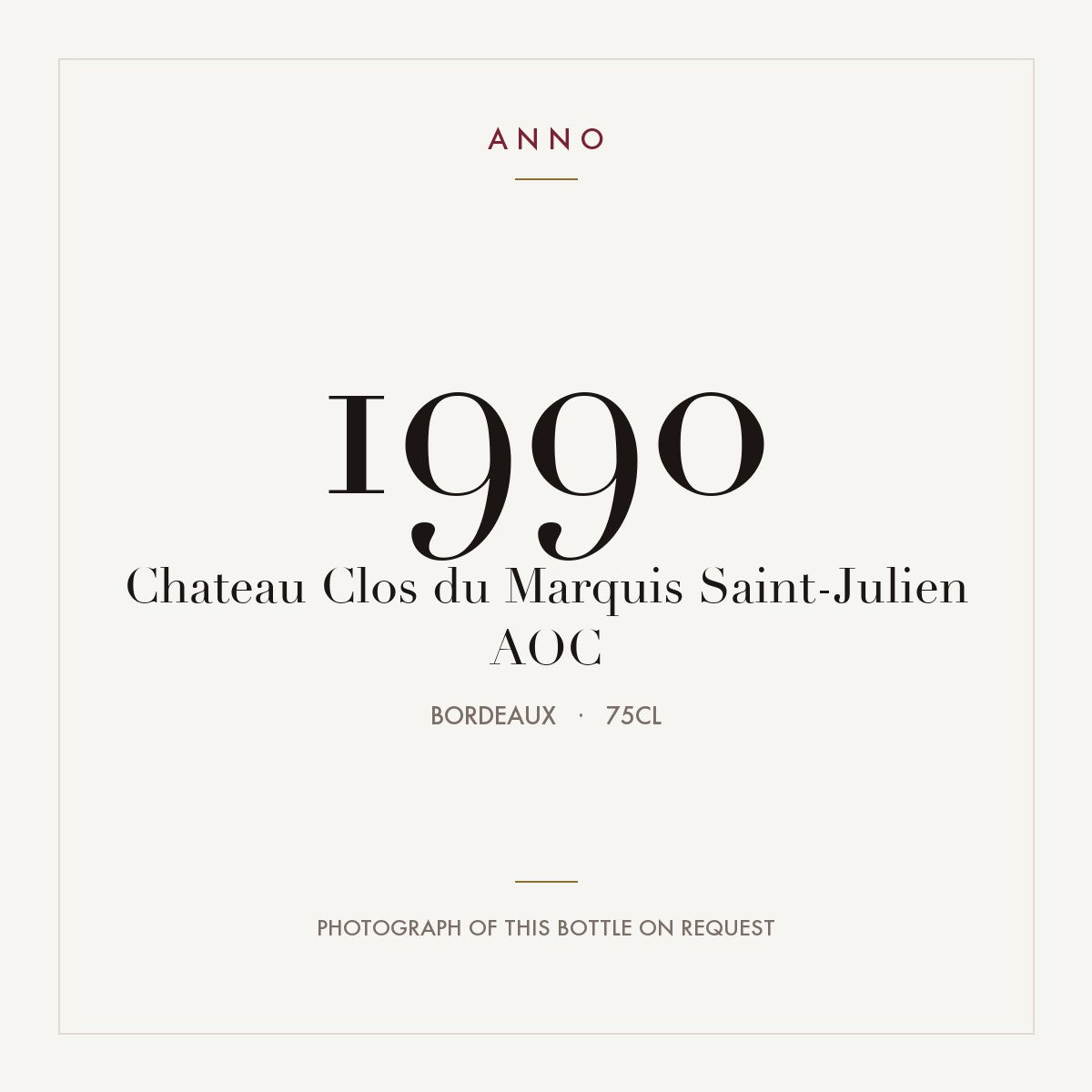 Chateau Clos du Marquis Saint-Julien 1990 AOC 0,75l from Bordeaux — ANNO vintage card; photograph of the actual bottle available on request