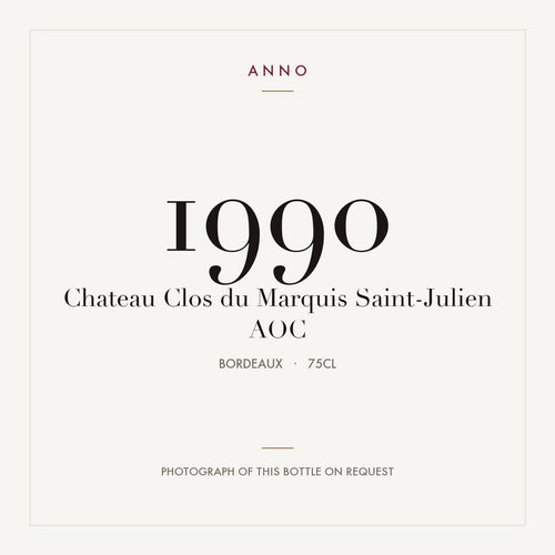 Chateau Clos du Marquis Saint-Julien 1990 AOC 0,75l from Bordeaux — ANNO vintage card; photograph of the actual bottle available on request