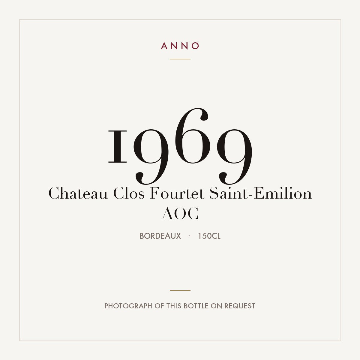 Chateau Clos Fourtet Saint-Emilion 1969 AOC 1,5l from Bordeaux — ANNO vintage card; photograph of the actual bottle available on request
