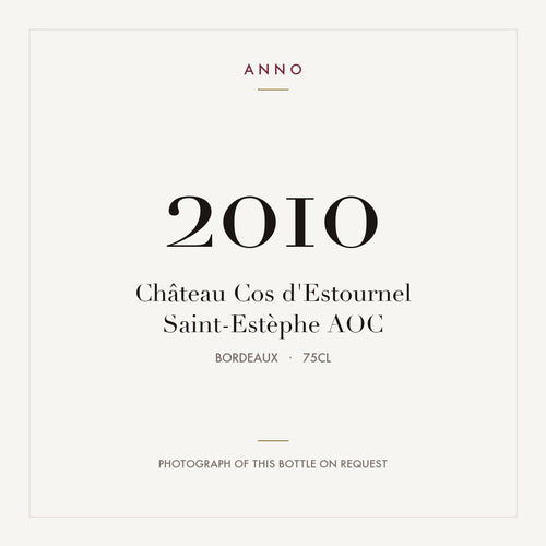Chateau Cos d'Estournel Saint-Estephe 2010 AOC 0,75l — ANNO vintage card; photograph of the actual bottle available on request