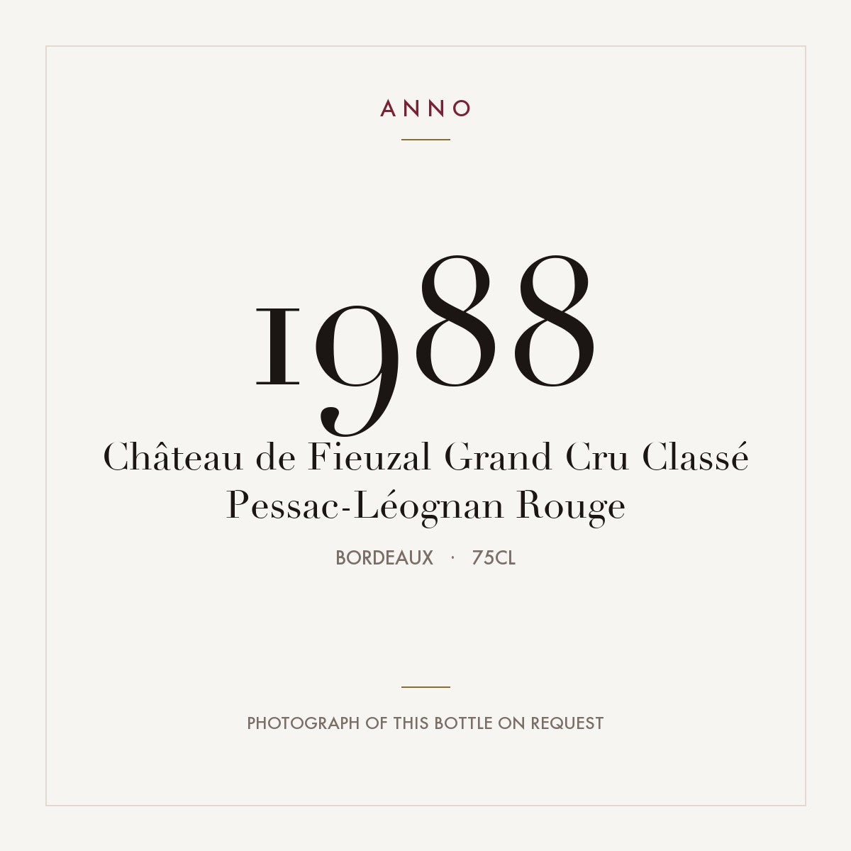 Chateau de Fieuzal Pessac-Leognan 1988 AOC 0,75l — ANNO vintage card; photograph of the actual bottle available on request