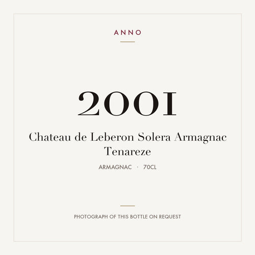 Chateau de Leberon Solera Armagnac Tenareze 2001 0,7l from Armagnac — ANNO vintage card; photograph of the actual bottle available on request