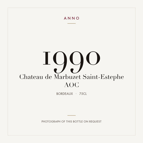 Chateau de Marbuzet Saint-Estephe 1990 AOC 0,75l from Bordeaux — ANNO vintage card; photograph of the actual bottle available on request